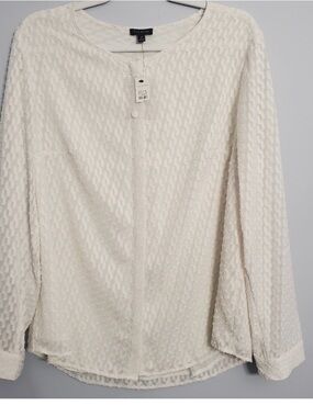 Talbots Woman's Ivory Textured Lined Blouse Long Sleeve Business Casual Size 14